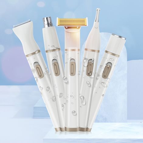Afeitadora eléctrica multifuncional 5 en 1 para rostro, piernas, cejas y nariz, recargable por USB. Cabezal extraíble. (1/5)
