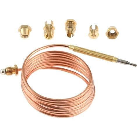 150cm Kit Thermocouple à Gaz Universel M6X0,75, Thermocouple de Sécurité avec 5 Raccords, Dispositif de Sécurité pour Chauffage Gazinière Brasero Four Chauffe-Eau (1/4)