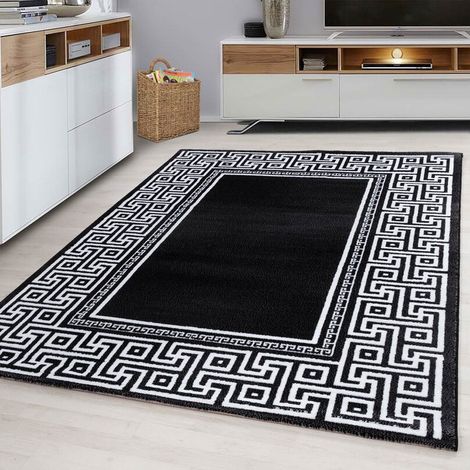 Tapis rectangle pour salon baroque à mèches courtes Stessy Noir 80x150 (1/5)