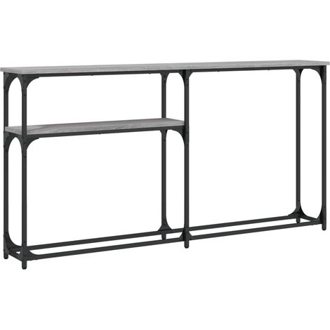 Table console d'entrée fonctionnel et stylé avec étagères 145 x 22,5 x 75 cm bois d'ingénierie gris et métal DEC032217