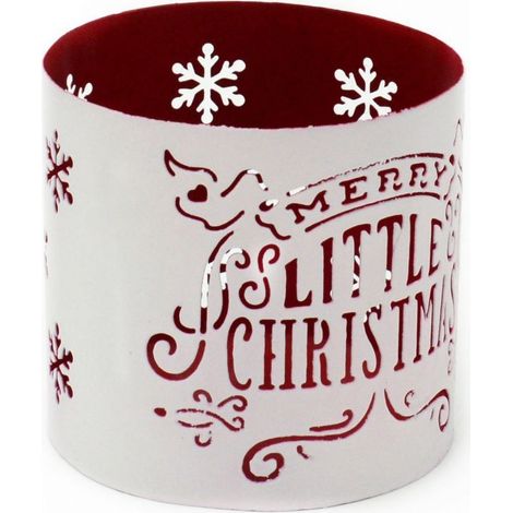 PORTA CANDELE NATALIZIO METALLO BIANCO E ROSSO 7XH8 CM