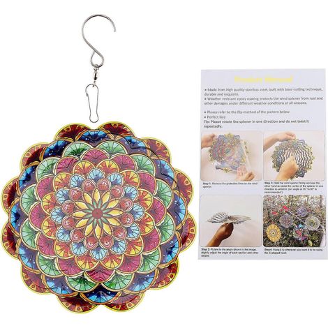 Carillon éolien pliable rotatif en métal, motif mandala coloré 3D, pour jardin (1/5)
