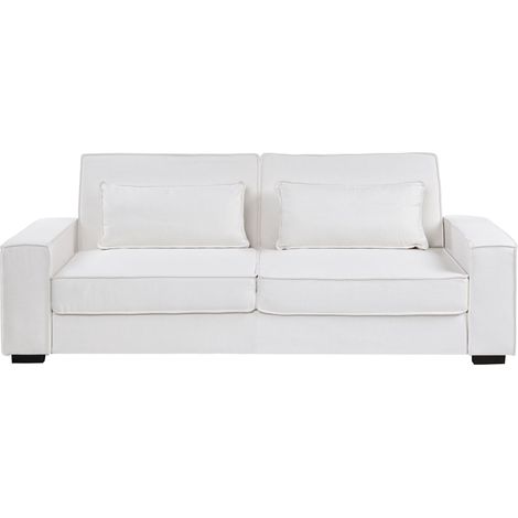 Canapé-lit en Tissu 3 Places avec Coussins Clic-Clac Fonction Couchage Pieds en Plastique Blanc Arole