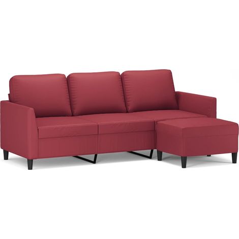 Canapé à 3 places,Sofa pour Salon,Banquette repose-pieds Rouge bordeaux 180 cm Similicuir CFW904565 (1/5)