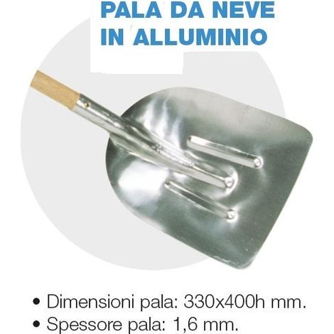 Pala da neve in alluminio con manico di ricambio 330x400h mm spessore 1.6 mm