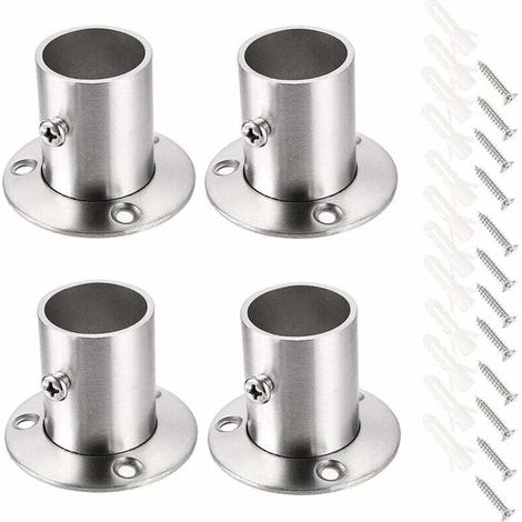 Set mit 4 Edelstahl-Gardinenstangenhalterungen, Flanschen für Schiene, Fassung und Schrankenden, Silber - KZQ