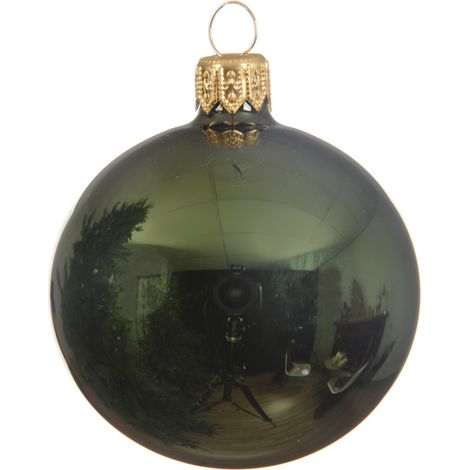 Box Da 6 Palline Di Natale Vetro Lucido Colore Verde Pino 8Cm