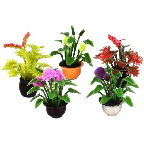 5 Pièces de Maison de Poupée, Modèle de Pot de Fleurs Miniature et Table de Jardin, 1:20 (1/5)