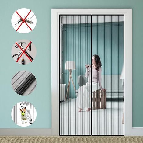 GENERIC-Moustiquaire pour Porte, Rideau Moustiquaire Porte Magnétique, Maille Ultra Fine, Aimants Puissants, Fermeture Automatique, Rideaux Anti Mouche Pour Porte, Patio, Couloirs, Noir,80x210cm (1/5)