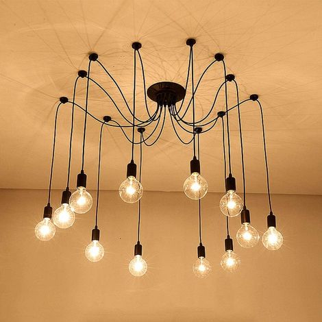 Industrie Pendelleuchte mit 2M Kabel Retro Kreativ Spinne-Stil E27 Höhenverstellbar für Wohnzimmer,Restaurant,Bar,Café - Ohne Birne (12 Lichter)