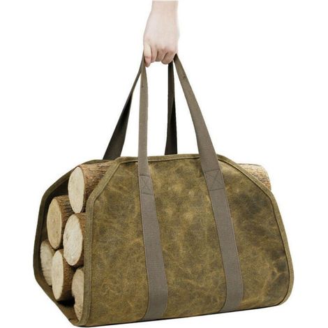 Sac bûche Cheminée fourre-Tout, Panier Bois de Chauffage en Toile Solide, Panier bûche de Transport Bois de Chauffage Foyer Accessoires pour poêle à Bois,94 x 46cm (1/4)