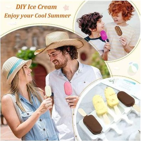 Moule à glace avec bâtonnets, moule à glaçons en silicone à 8 cavités avec 100 bâtonnets, sans BPA, réutilisable pour enfants et adultes, desserts, chocolats, à faire soi-même