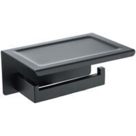 Soporte de papel higiénico de pared, pintado en negro, con soporte para teléfono - Crezuo