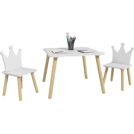 SET TAVOLO E 2 SEDIE PER BAMBINI CON SCHIENALE A CORONA. ETÓ 3-6 ANNI. BIANCO (1/5)