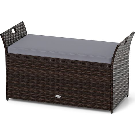 COSTWAY Storage Bench Outdoor Bench with Hand-woven PE Rattan Wicker-Grey (1/5)