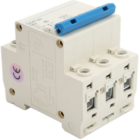 Disjoncteur tripolaire (MCB) pour montage sur rail DIN, pouvoir de coupure de 4500 A, 400 V, 63 A, pour usage domestique ou bureau. (1/5)