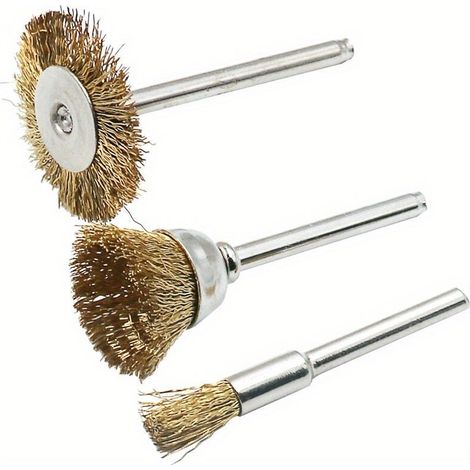 3-teiliges Kupferdrahtbürsten-Set, schalenförmiger Schleifkopf, elektrisches Schleifen, Reinigen, Entrosten, Entgraten, Polieren, 3-mm-Griff, T-förmige Scheibe, verschiedene Modelle (1/4)