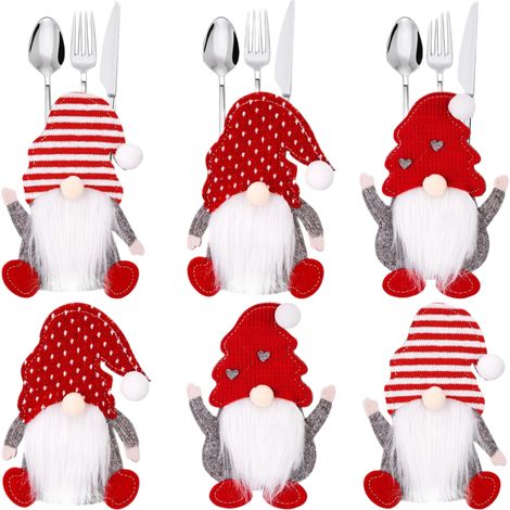 6x Housses de couverts de Noël en forme de lutin (1/5)