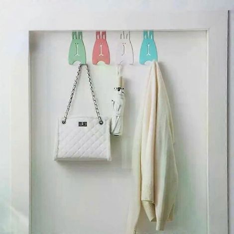 Crochet mural pratique en forme de lapin de dessin animé, sans perçage, durable, pour chambre, cuisine ou armoire, n'abîme pas la (1/4)
