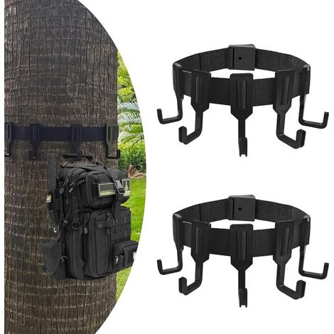 Crochets pour arbres, lot de 2. Support pour arbre avec sangles et crochets de fixation. Porte-accessoires léger à crochets multiples. Support pour arbre d'extérieur, idéal pour le camping et... (1/5)