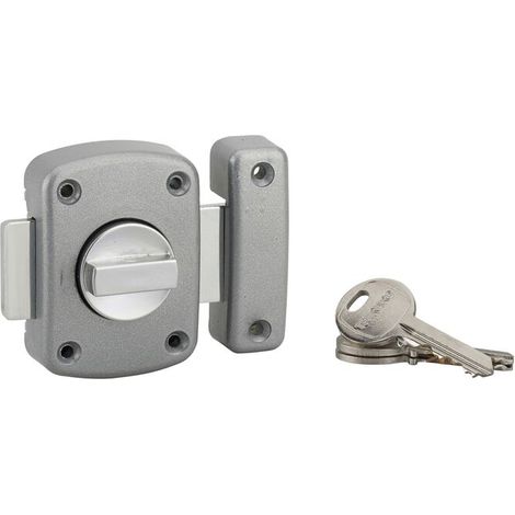Verrou à bouton Alouette pour porte intérieure, cylindre 35mm, acier, 3 clés, époxy argent (1/2)