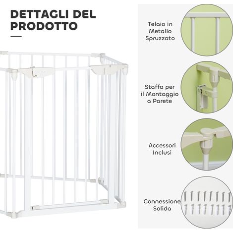 Barrière pliable pour chien, réglable de 300x74,5 cm, blanche, avec verrouillage et blocage automatiques. (1/5)