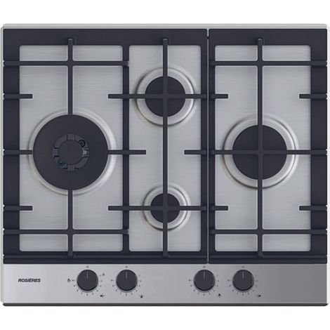 Rosieres – Plaque de cuisson gaz 4 foyers 59.5 cm – Acier inoxydable – Brûleurs puissants jusqu'à 5000 W – Commande frontale rotative (1/2)
