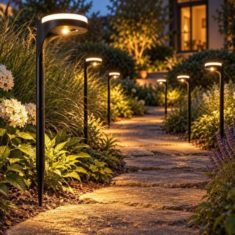 Solarleuchte schwarz Steckleuchte Solar Gartenleuchte Solarlampe, Up Down Beleuchtung, 13x LED warmweiß, DxH 11x45 cm, 6er Set (1/5)