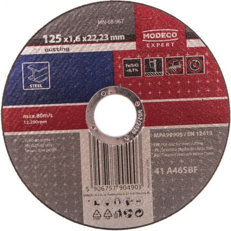 Mola abrasiva per il taglio dell'acciaio 125X1.6X22.23 MM piatta MN-68-967