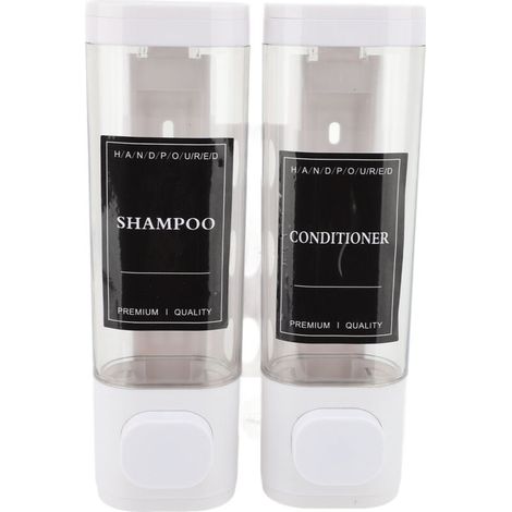 Wall-mounted pressure pump soap dispenser, 300ml ABS double head, transparent view, white shampoo (1/5)
