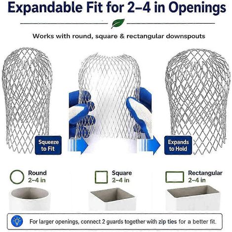 Protection de descente de gouttière améliorée en 4 pièces, filtre de descente de gouttière rétractable en aluminium robuste, filet de protection contre les feuilles. (1/4)