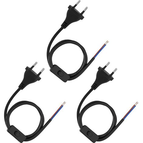 3 Pieces Euro Power Cable with Switch, Power Cables with Switch 1.8 m, Connection Cable with Plug for Lamps and Lights, Cables with Switches and Plug (1/5)