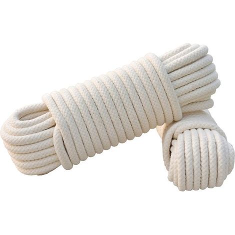 Corde à linge tressée 6mm en coton et polyester, blanc - 2 rouleaux de 10 mètres, résistante pour séchage extérieur (1/5)