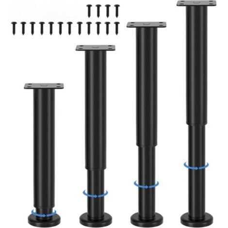 Lot de 4 pieds de meubles réglables,hauteur réglable 25-43 cm, pieds de meubles en métal noir,pieds de meubles pour armoire, meuble TV,canapé,table de chevet,chaise,armoire de salle de bain (1/5)