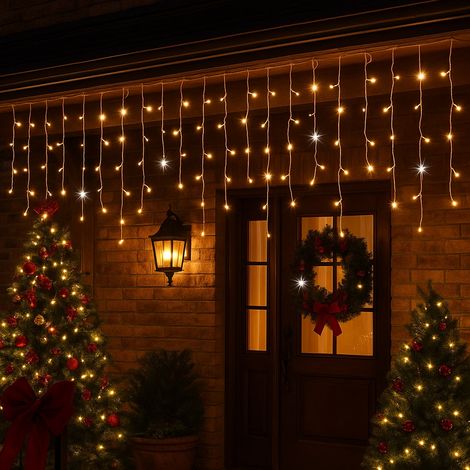 Tenda Luminosa LED 15 Mt 320LED Calda + Flash Bianca IP44 Esterno Interno Natale Festa Matrimonio Decorazioni Luminarie prolungabile