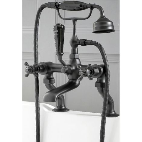 Milano Elizabeth Deck Mounted Bath Shower Mixer Tap - Black (Crosshead Handles) (1/5)