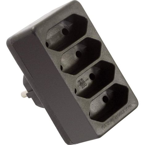 Fiche européenne 4 Prises Noir 230 V 16 A - Adaptateur Schuko/Euro - Multiprise compacte et sûre - Protection de Contact Accrue - Peu encombrant pour 4 appareils (1/2)
