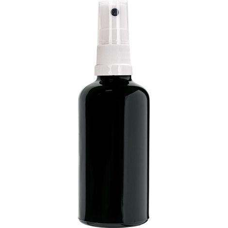 Schwarze Glasflasche 100 ml mit weißem Zerstäuber, Gewinde 18/415 (1/4)