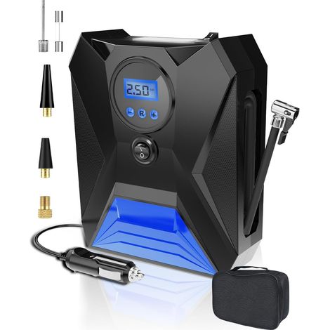 Tragbarer 12-V-Autoreifenfüller, Schnellaufpumpen mit HD-Digitalanzeige, intelligenter Speicherfunktion, automatischer Abschaltung, 4 Maßeinheiten, LED-Licht, ideal für Fahrräder, Motorräder, Bälle (B (1/5)