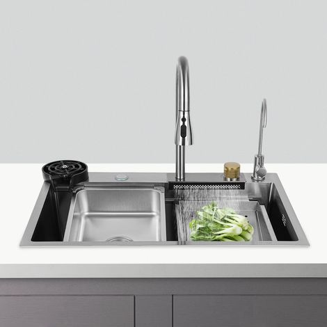 Lavello cucina integrato acciaio inox con cascata bar con rubinetto removibile (1/5)