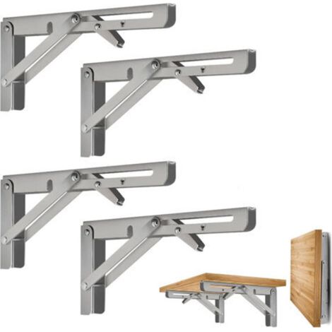 4 Pieces Folding Bracket 20cm, Folding Shelf Bracket, Heavy Duty Folding Shelf Brackets, Stainless Steel Wall Mounted Retractable Folding Bracket for Garage, Kitchen (1/5)
