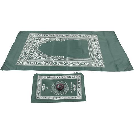 Muslim Prayer Rug 4 Stabilization Iron Corners Blanket with Compass for Traveling OutdoorBlackish Green (1/5)