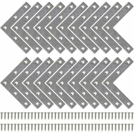 Equerre de Fixation Plats Droits Support en forme de L Metalliques Equerres avec Vis pour Bois Meubles Placard Réparation Support 80 80mm 20 Pièces (1/4)