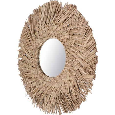 Miroir en paille rétro, magnifique miroir mural tissé pour la décoration d'une chambre d'étudiant, nature (1/5)