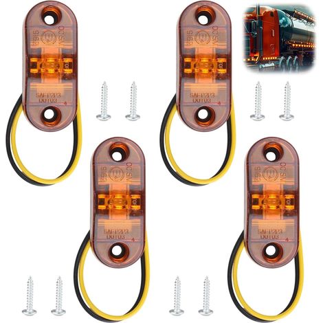4 Feux de Gabarit LED, Éclairage Latéral Étanche pour Remorque et Camion IP65, 12V 24V, Lampes de Position Jaune avec Vis Incluses, Montage Facile Luminosité Sécurisée (1/5)