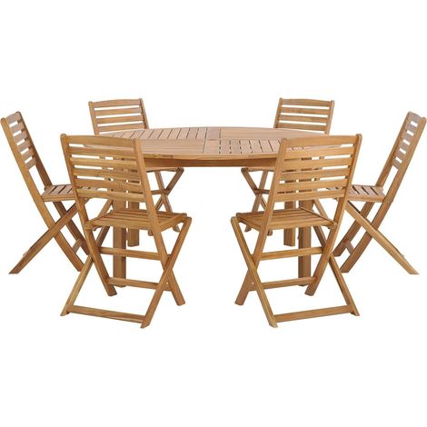 Set da Giardino Tavolo Rotondo e 6 Sedie Legno di Acacia Chiaro Pieghevoli Tolve (1/5)
