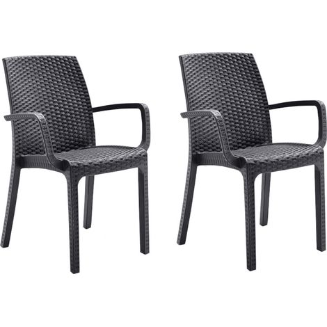 KIT 2 SEDIE SEDIA POLIPROPILENE BAR RISTORANTE INTERNO ESTERNO SIMIL RATTAN ANTRACITE