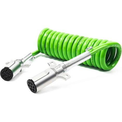 Câble d'alimentation électrique spiralé ABS 7 fils de 3,65 m (12 pi), robuste, vert, pour semi-remorques, remorques et tracteurs. (1/5)
