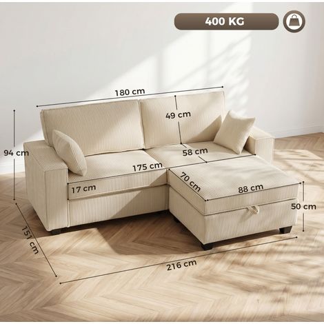 Sofá esquinero con almacenaje en cord beige OKMYHOME (1/2)