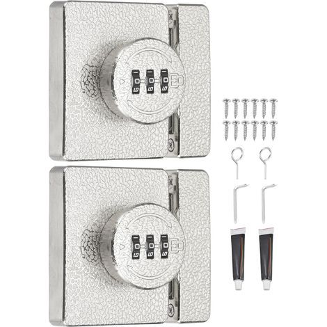 Lot de 2 serrures à combinaison pour porte de grange avec mot de passe, serrure mécanique à 3 chiffres pour porte coulissante, porte, armoire, placard, argent (1/5)